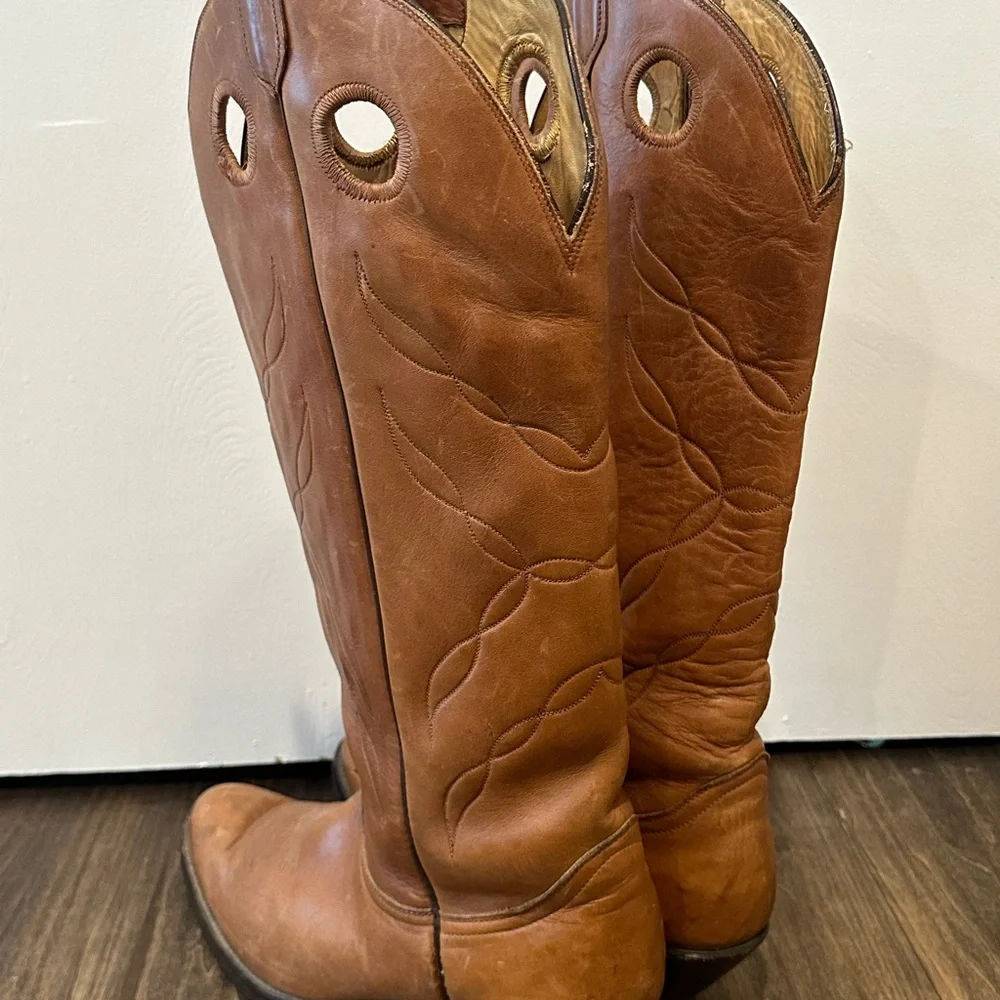 Tony Lama Western Cowboy Buckaroo 5089 Boots Mens 10.5 D Tall Brown Leather - Picture 4 of 7